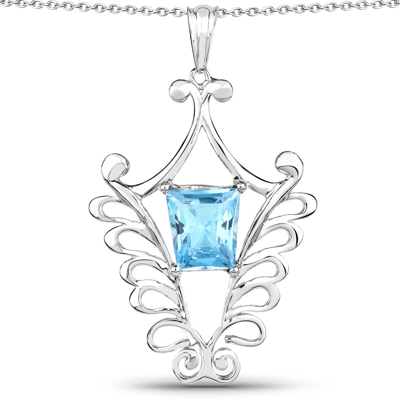 Bids.com 5.68 Carat Genuine Swiss Blue Topaz .925 Sterling Silver Pendant Pendants