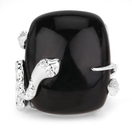 Bids.com 21.04 Carat Genuine Black Onyx and White Topaz .925 Sterling Silver Ring Rings