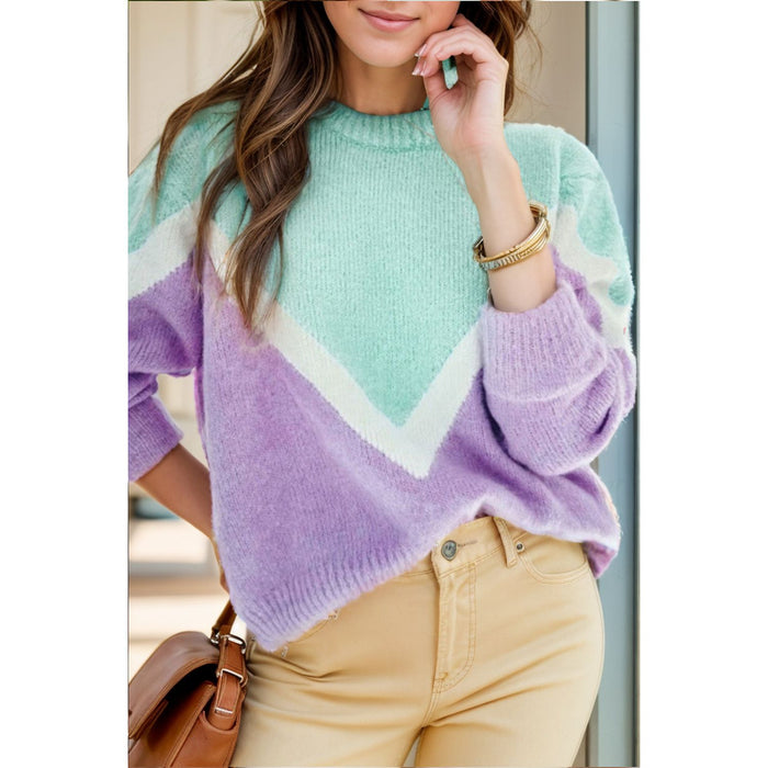 Contrast Round Neck Dropped Shoulder Sweater