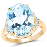 Bids.com 14K Yellow Gold Plated 11.32 Carat Genuine Blue Topaz and White Topaz .925 Sterling Silver Ring Rings