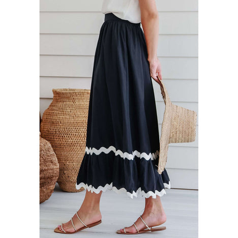 Contrast Trim Elastic Waist Skirt