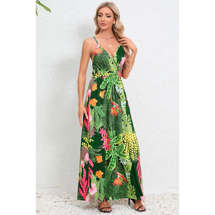 Printed Surplice Maxi Cami Dress