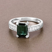 Bids.com 1.91 Carat Genuine Green Tourmaline and White Diamond 14K White Gold Ring Rings