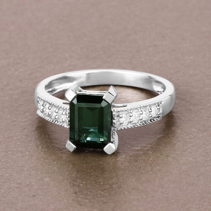 Bids.com 1.91 Carat Genuine Green Tourmaline and White Diamond 14K White Gold Ring Rings