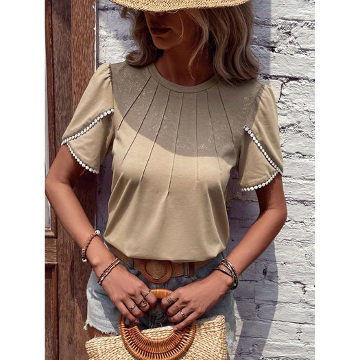 Round Neck Petal Sleeve T-Shirt