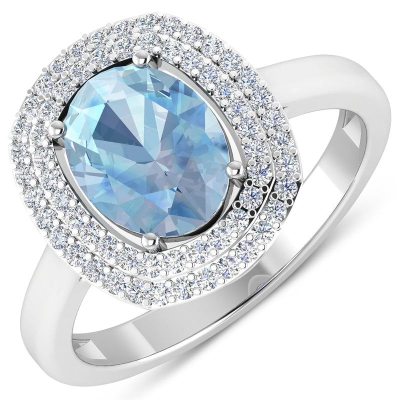 Bids.com 1.72 Carat Genuine Aquamarine and White Diamond 14K White Gold Ring Rings