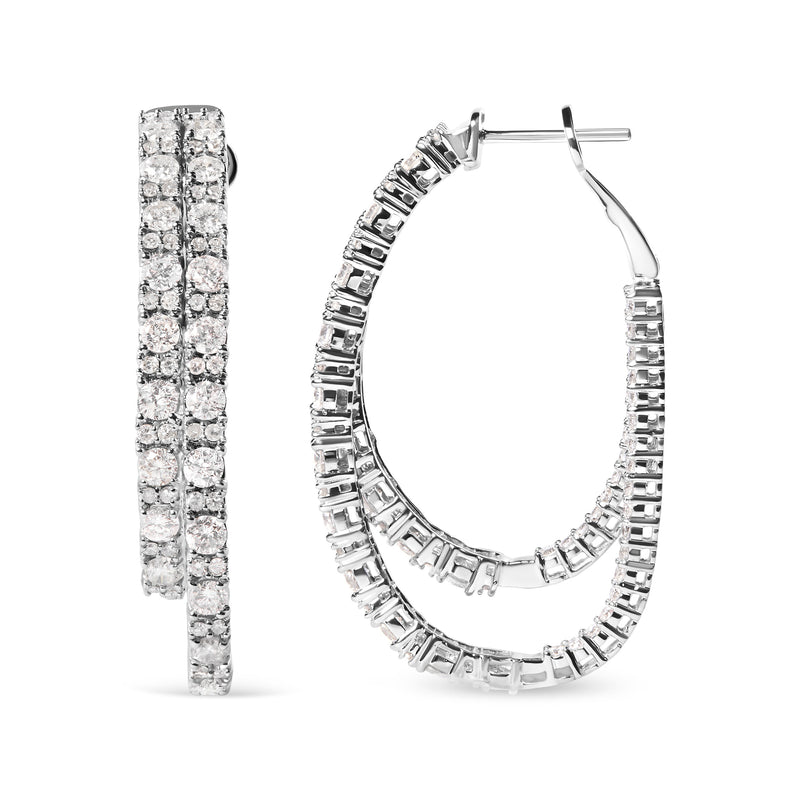 Bids.com 14K White Gold 4.0 Cttw Diamond Asymmetrical Inside Out Double-Hoop Earrings (I-J Color, I1-I2 Clarity) Earrings