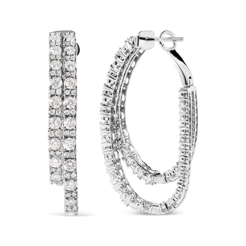 Bids.com 14K White Gold 4.0 Cttw Diamond Asymmetrical Inside Out Double-Hoop Earrings (I-J Color, I1-I2 Clarity) Earrings