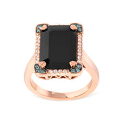 Bids.com 14K Rose Gold 15x10 MM Emerald-Cut Black Onyx and 1/5 Cttw Blue and White Diamond Halo Cocktail Ring (G-H Color, SI1-SI2 Clarity)- Size 7 Rings