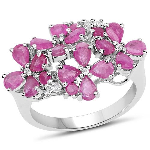 Bids.com 3.51 Carat Genuine Ruby and White Zircon .925 Sterling Silver Ring Rings