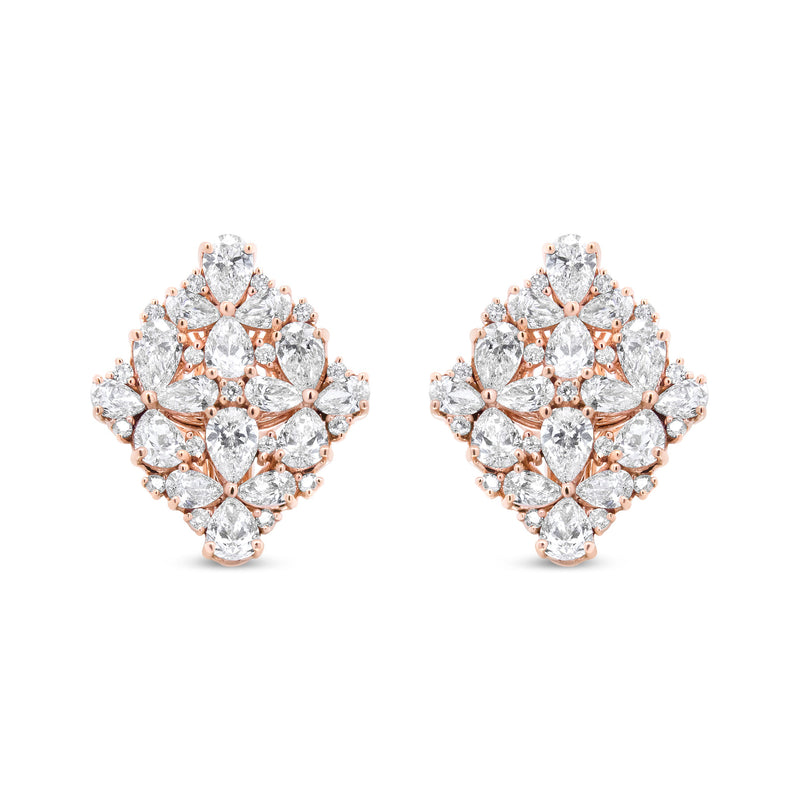 Bids.com 18K Rose Gold 8 1/3 Cttw Pear and Round Diamond Floral Cluster Omega Earrings (F-G Color, VS1-VS2 Clarity) Earrings