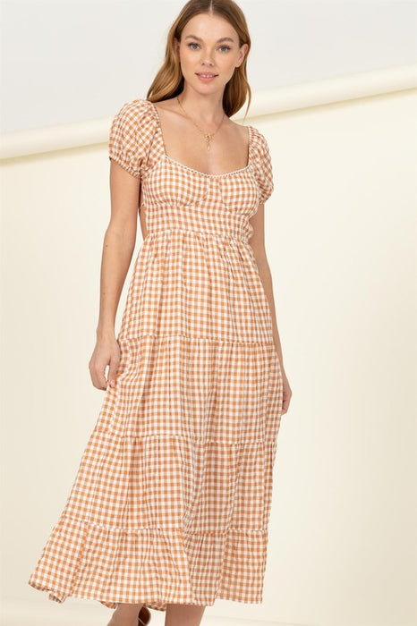 Somewhere to Go Tie-Back Gingham Print Maxi Dress