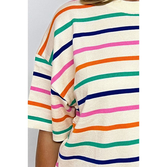 Striped Round Neck Half Sleeve Knit Top