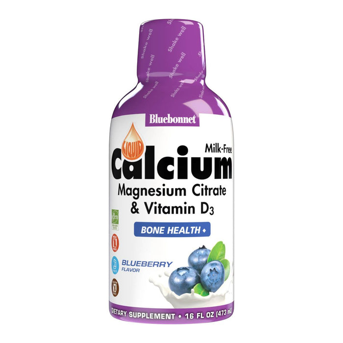 Bluebonnet Kosher Calcium Magnesium Citrate Plus Vitamin D3 Liquid Strawberry Flavor 16 oz