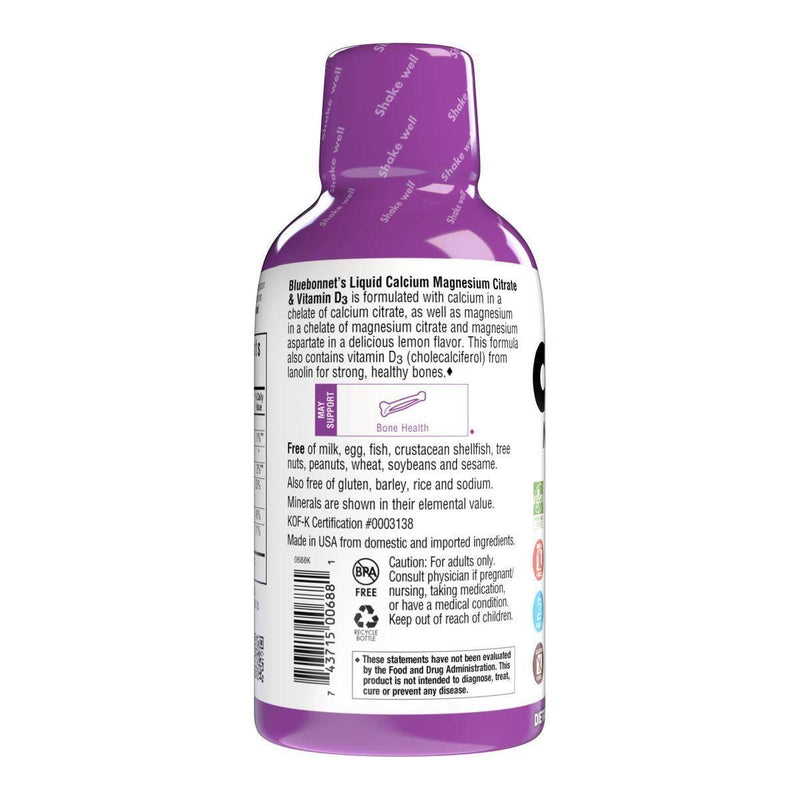 Bluebonnet Bluebonnet Kosher Calcium Magnesium Citrate Plus Vitamin D3 Liquid Strawberry Flavor 16 oz Dietary Supplements