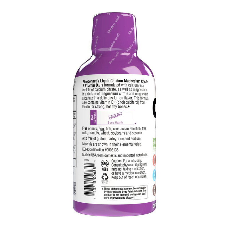 Bluebonnet Bluebonnet Liquid Calcium Magnesium Citrate Plus Vitamin D3, Lemon, 16 oz Vitamin & Mineral Supplement
