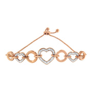 Bids.com 10K Rose Gold over .925 Sterling Silver 1/10 Cttw Round-Cut Diamond Heart Link Adjustable Bolo Bracelet (H-I Color, I2-I3 Clarity) - 6"-9" Adjustable Bracelets