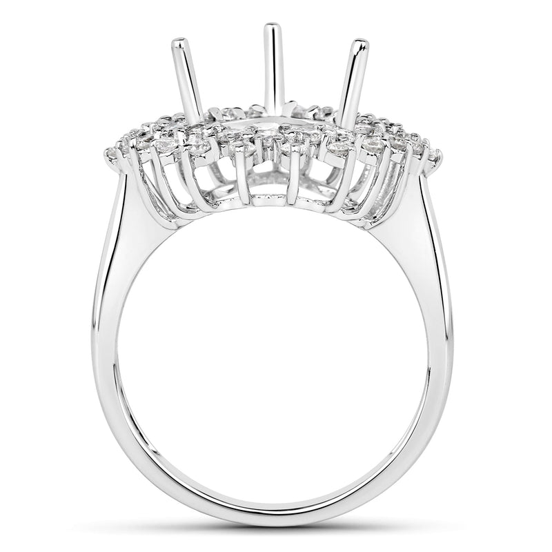 Bids.com 0.89 Carat Genuine White Diamond 14K White Gold Semi Mount Ring - holds 11x9mm Pear Gemstone Rings