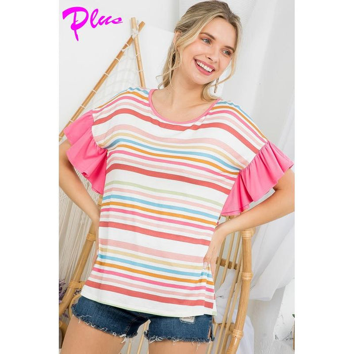 Plus Multi Stripe Mixed Boxy Top