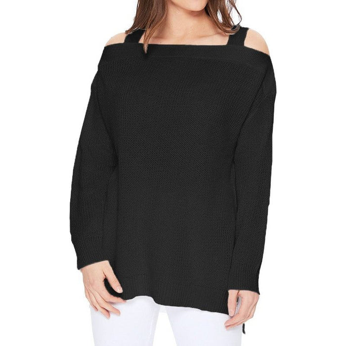 Off Shoulder Loose Over Sized Fit Sweater Knit Top