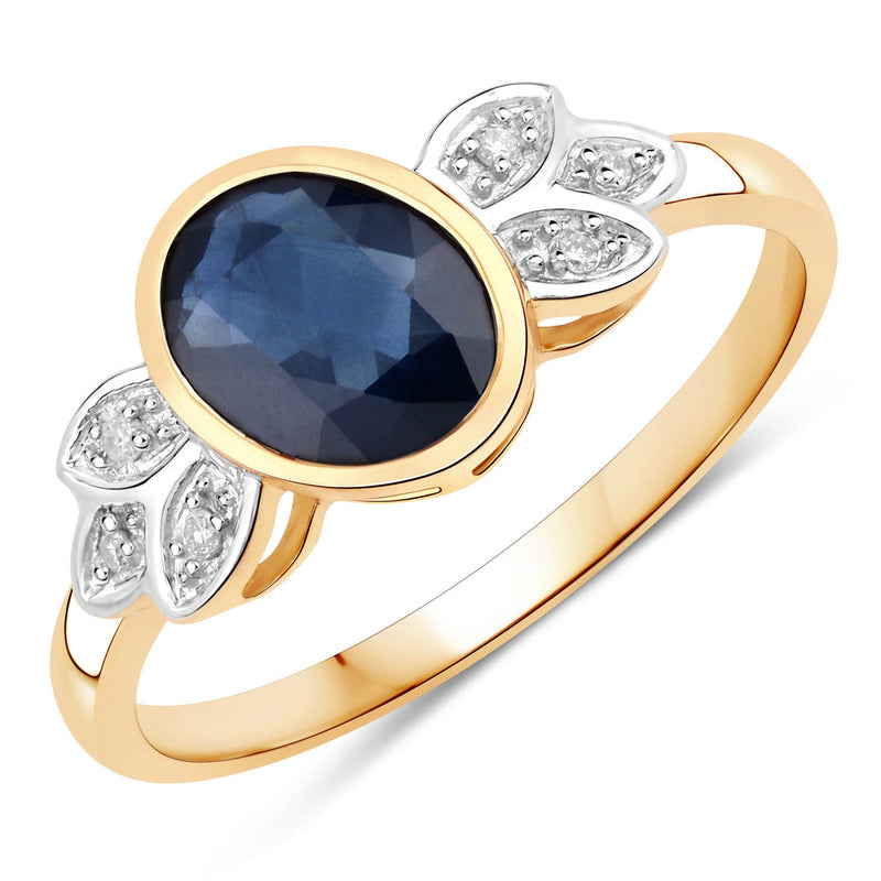 Bids.com 1.56 Carat Genuine Blue Sapphire and White Diamond 14K Yellow Gold Ring Rings
