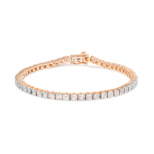 Bids.com .925 Sterling Silver 1.0 Cttw Miracle-Set Diamond Round Faceted Bezel Tennis Bracelet (I-J Color, I3 Clarity) - 7" Bracelets