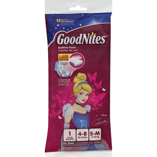 GoodNites GoodNites Bedtime Pants, Size: S-M, 4-8 (38-65 Lbs), Disney Cinderella Pants
