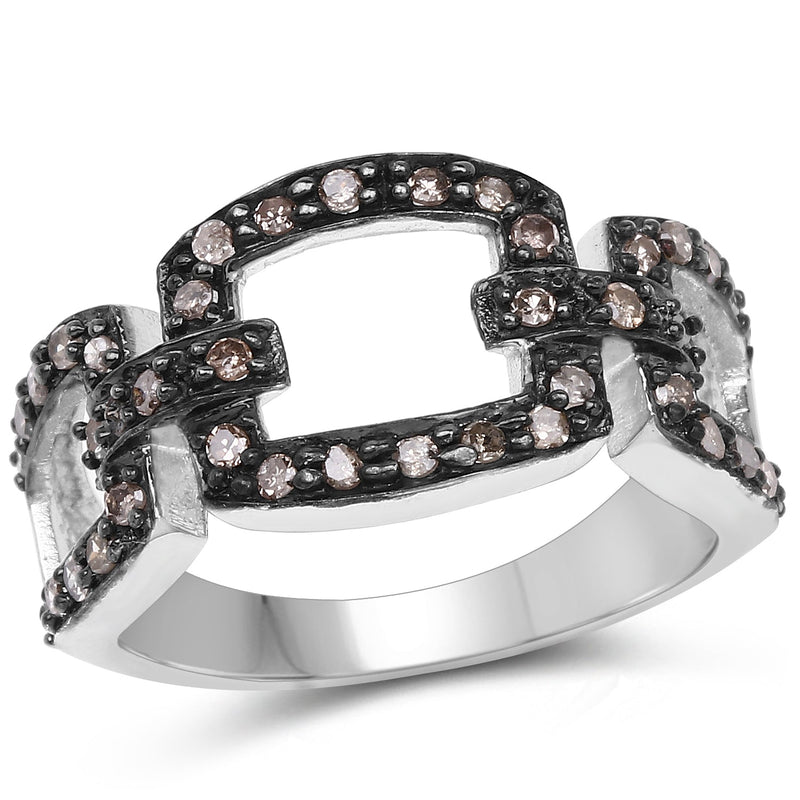 Bids.com 0.32 Carat Genuine Champagne Diamond .925 Sterling Silver Ring Rings