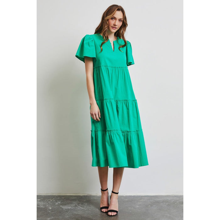 HEYSON Cotton Poplin Ruffled Tiered Midi Dress