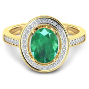 Bids.com 1.87 Carat Genuine Zambian Emerald and White Diamond 14K Yellow Gold Ring Rings