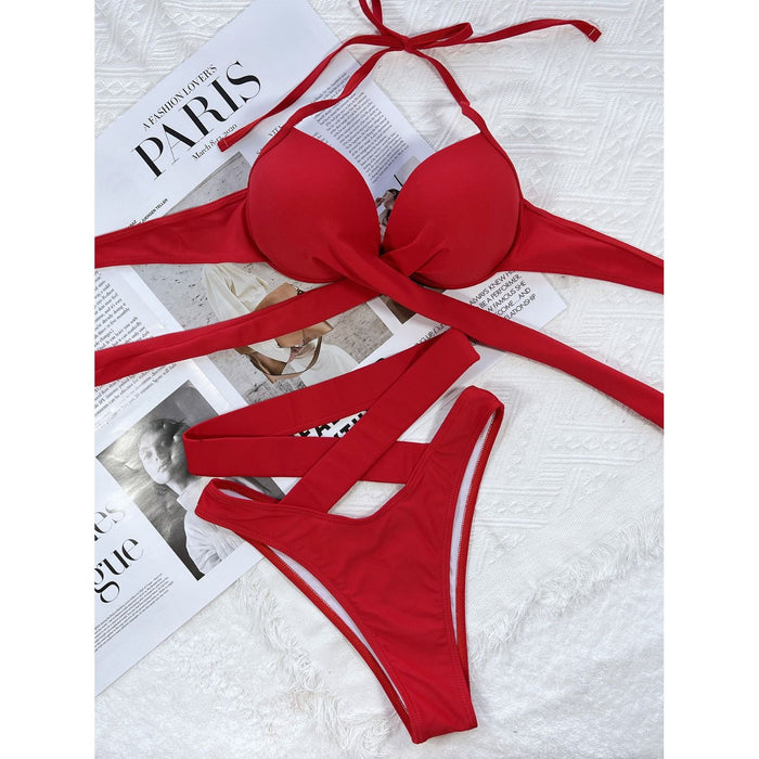 Crisscross Halter Neck Bikini Set