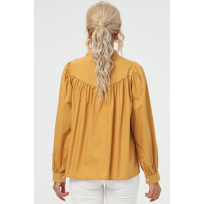 Ruched Button Up Long Sleeve Shirt