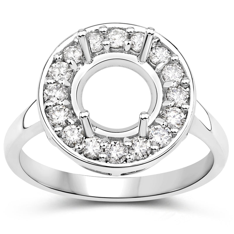 Bids.com 0.48 Carat Genuine White Diamond 14K White Gold Semi Mount Ring - holds 8.00mm Round Gemstone Rings