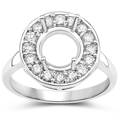 Bids.com 0.48 Carat Genuine White Diamond 14K White Gold Semi Mount Ring - holds 8.00mm Round Gemstone Rings