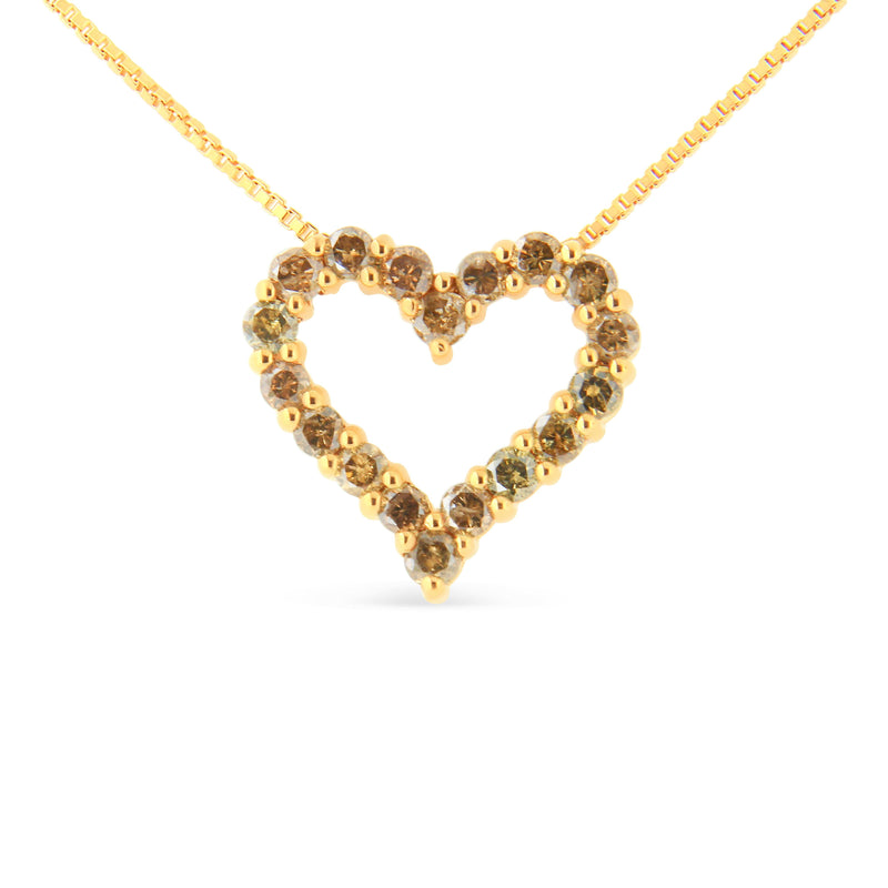 Bids.com 14K Yellow Gold Plated .925 Sterling Silver 1.0 Cttw Champagne Diamond Heart Pendant Necklace (K-L Color, I1-I2 Clarity) - 18" Necklaces