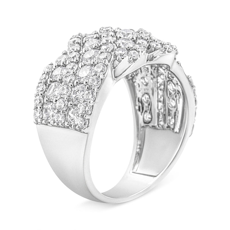 Bids.com 10K White Gold 3.00 Cttw Diamond Multi Row Cluster Band Ring (I-J Color, I3 Clarity) - Size 7 Rings