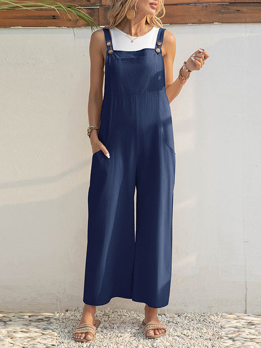 Loose Wide Leg Solid Color Square-Neck Overalls by migunica