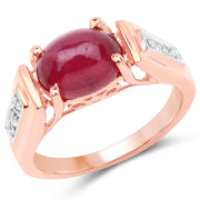Bids.com 14K Rose Gold Plated 4.71 Carat Genuine Glass Filled Ruby and White Topaz .925 Sterling Silver Ring Rings