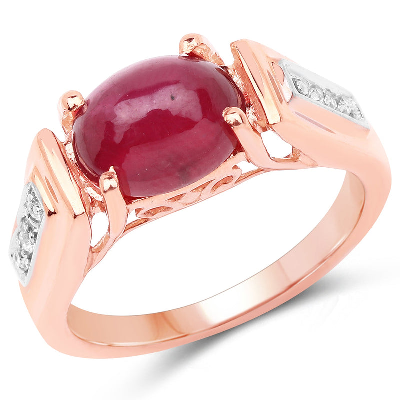 Bids.com 14K Rose Gold Plated 4.71 Carat Genuine Glass Filled Ruby and White Topaz .925 Sterling Silver Ring Rings