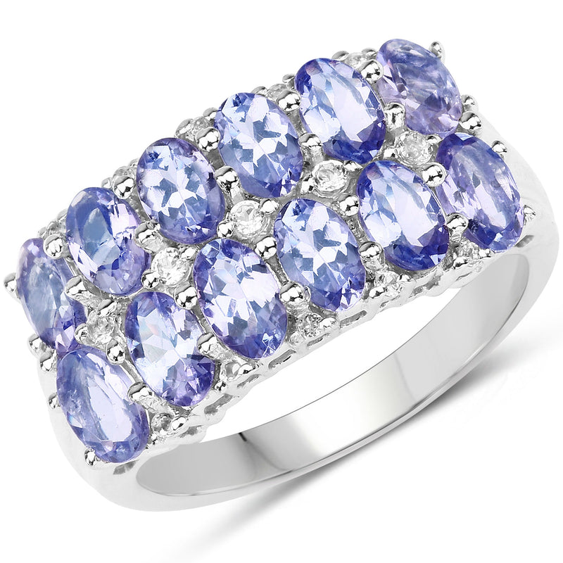 Bids.com 3.16 Carat Genuine Tanzanite & White Topaz .925 Sterling Silver Ring Rings