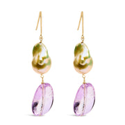 Bids.com 14K Yellow Gold Amethyst and Baroque Pearl Drop and Dangle Earrings 2" Inch Dangle Length Earrings