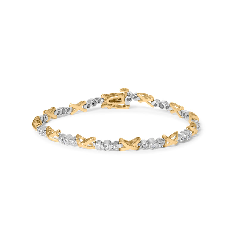 Bids.com 10K Two-Tone Gold 1/2 Cttw Diamond Alternating 3 Stone and X-Link 7" Bracelet (I-J Color, I2-I3 Clarity) Bracelets