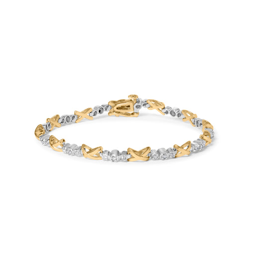 Bids.com 10K Two-Tone Gold 1/2 Cttw Diamond Alternating 3 Stone and X-Link 7" Bracelet (I-J Color, I2-I3 Clarity) Bracelets