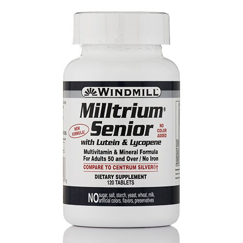 Windmill Milltrium Senior Multivitamin with Lutein, Daily Health Support, 120 Tablets Vitamins & Supplements Light Gray