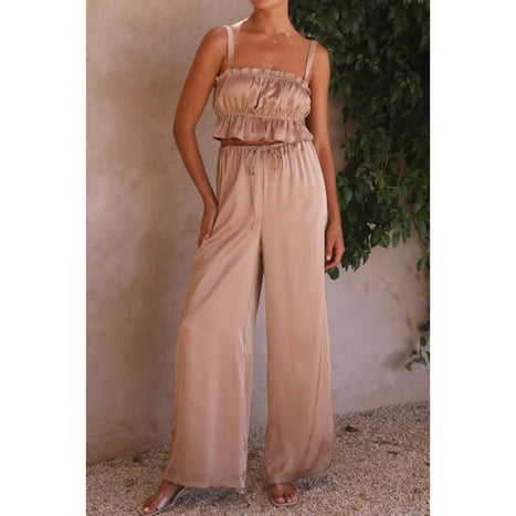 Ruffled Sleeveless Top and Wide Leg Pants Set