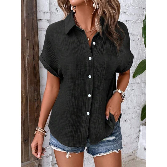 Textured Button Up Short Sleeve Shirt