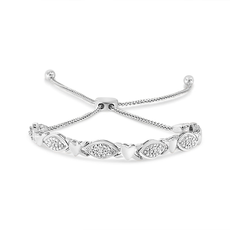 Bids.com 14K Yellow Gold Plated .925 Sterling Silver Diamond Accent Alternating Marquise Shape and Heart Links Bolo Bracelet (I-J Color, I3 Clarity) - Adjustable 6" to 9" Bracelets