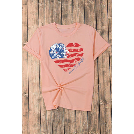 Heart Round Neck Short Sleeve T-Shirt