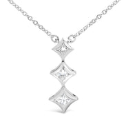 Bids.com 10K White Gold 1/5 Cttw Princess Cut Diamond 3 Stone Drop 18" Pendant Necklace (H-I Color, SI2-I1 Clarity) Necklaces