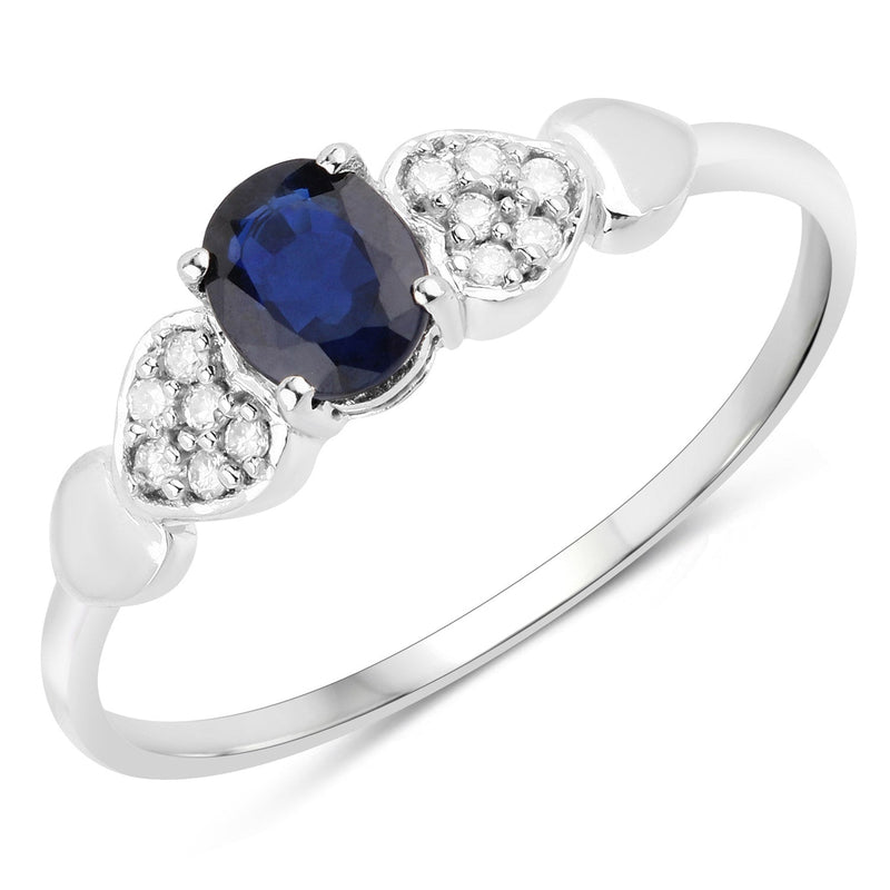 Bids.com 0.44 Carat Genuine Blue Sapphire and White Diamond 14K White Gold Ring Rings